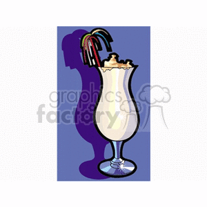 A colorful clipart image of a milkshake glass with a festive straw and topping.