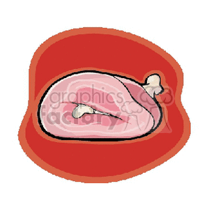 Clipart image of a ham leg with a bone, depicted on a red background.