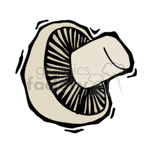 A clipart image of a styalized mushroom with visible gills.