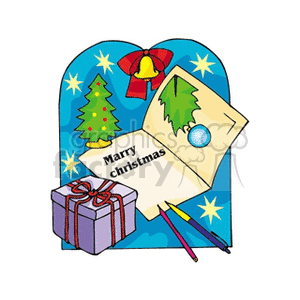 Festive Christmas Greeting Card with Gift and Decorations