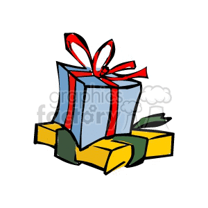 Clipart image of two wrapped presents, one blue with a red ribbon and one yellow with a green ribbon, symbolizing Christmas gifts.