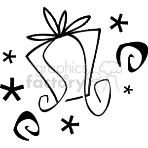 The clipart image features a stylized Christmas present. Within the outline of the gift, there are decorative elements such as a ribbon bow at the top. Surrounding the present are various doodles and shapes, including snowflakes and swirls, suggesting a festive, winter theme.