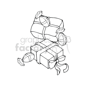 The clipart image displays a collection of wrapped gifts or presents, commonly associated with the holiday season or Christmas. The gifts are adorned with ribbons and appear to be ready for giving.