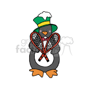 Holiday Penguin with Tennis Rackets