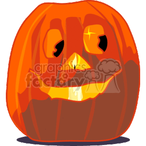 The image is a clipart illustration of a carved pumpkin, commonly known as a jack-o'-lantern. The pumpkin is depicted with a smiling face that has been cut out to reveal the light inside, which is a traditional part of Halloween decorations.