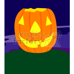 The clipart image features a Halloween jack-o'-lantern with a carved face glowing from inside, set against a dark blue nocturnal background, suggesting a spooky Halloween night scene.