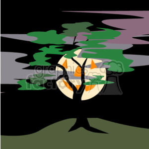 Halloween Moon and Silhouetted Trees Clipart