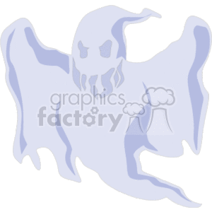 The image is a clipart of a spooky ghost, typically associated with Halloween. The ghost appears to be floating and has a typical ghostly appearance with a wavy outline, suggesting movement, and a scary face.