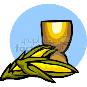 The clipart image features a symbolic cup often associated with Kwanzaa and ears of corn. The cup could be representing the Kikombe cha Umoja, which stands for Unity Cup in the Kwanzaa celebration. Ears of corn, or muhindi, represent the children and the future they embody, which aligns with one of the seven core principles of Kwanzaa, each represented by an item on the Kwanzaa table.