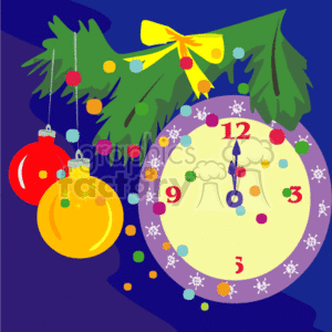 Midnight clock with christmas balls 