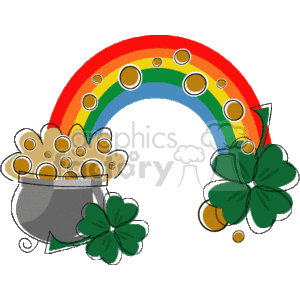 A Rainbow with a Silver Pot of Gold and two Four Leaf Clovers