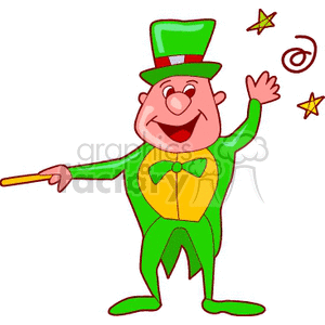 A Happy Leprechaun Dressed in Green Holding a Golden Wand 
