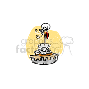   The clipart image depicts a pumpkin pie with whipped cream on top. The whipped cream has been squirted on to form a chef