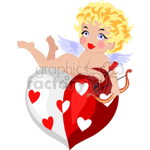 Blond haired cupid payed in a white and red heart