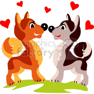 Clipart image of two charming dogs with heart symbols, symbolizing love and romance, perfect for Valentine's Day.