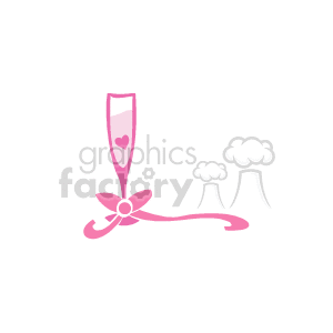 The image depicts a single champagne glass adorned with a pink heart and tied with a decorative pink bow, which is often associated with a celebratory or romantic theme like a wedding.