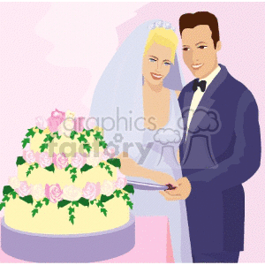 Bride and Groom Cutting Wedding Cake