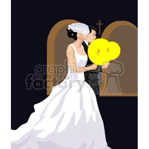 Clipart image of a bride and groom holding candles during a wedding ceremony, standing in front of an altar.