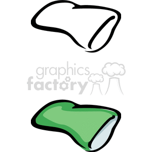 Clipart image of two pillows, one outlined and the other green.