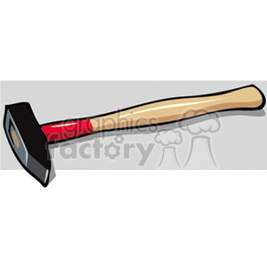 Clipart image of a hammer with a wooden handle and metal head.