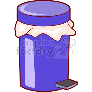 Clipart image of a purple household garbage can with a foot pedal and a white trash bag.