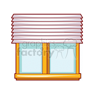 A clipart image of a window with horizontal blinds and wooden frame.