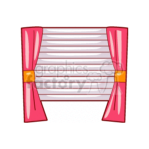 Clipart image of a window with pink curtains and white blinds.