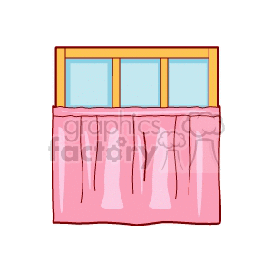 Clipart image of a window with pink curtains.