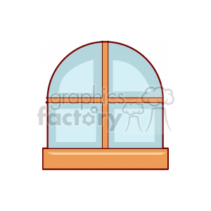 Illustration of an arched window with a wooden frame and four panes.