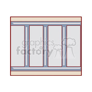 Clipart of a window with four vertical sections and a minimalist style window panes