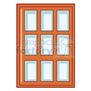 A cartoon-style image of a wooden window frame with nine glass panes.