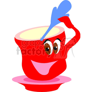 Cheerful Red Cup Cartoon with Spoon