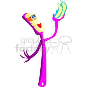 A colorful cartoon toothbrush character holding a blob of toothpaste with an engaging expression.