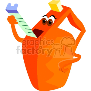 A whimsical clipart of an orange tape measure charachter, pulling out the measuring part from its 