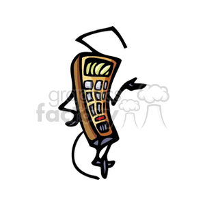 A humorous cartoon-style mobile phone with arms and legs, exuding a playful character.