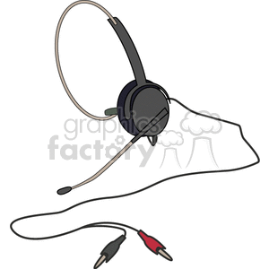 A clipart image of a wired headset with a headband and microphone attached, including audio connectors.