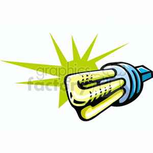 A clipart image of a compact fluorescent light bulb with light rays emanating from it, symbolizing energy efficiency and illumination.