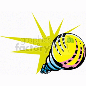 A colorful, abstract light bulb with a starburst pattern in the background.