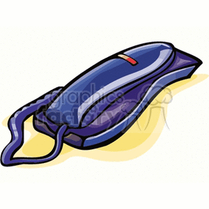 Clipart image of a blue vintage telephone with a cord.