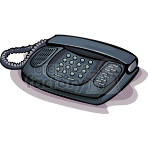 A clipart image of a black office telephone with a corded handset and keypad.