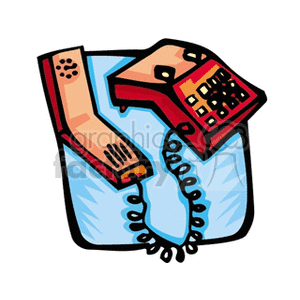 A colorful clipart image of a retro telephone with a handset and coiled cord.