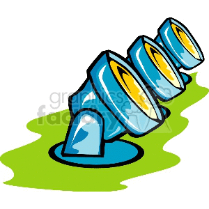 Clipart image of three blue spotlights positioned on a green surface.