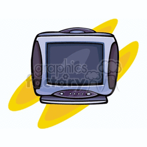 A cartoonish clipart image of a vintage CRT television with a stylized yellow background.