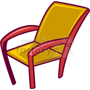 A colorful clipart illustration of a chair with yellow seat and red armrests.