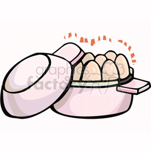 Illustration of a kitchen appliance for boiling eggs, with eggs placed inside a container and steam rising.