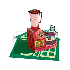 Colorful clipart image of a combined kitchen appliance with a food processor and blender.