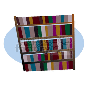 A colorful clipart image of a bookshelf filled with various books.