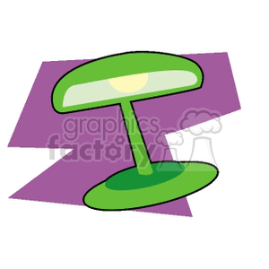 A clipart image of a green desk lamp with a modern design, set against a purple geometric background.