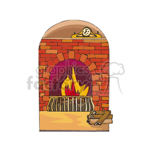 Cozy Brick Fireplace with Burning Fire