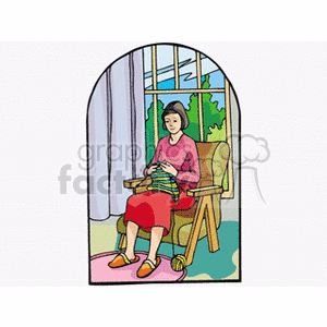 Woman Knitting by the Window